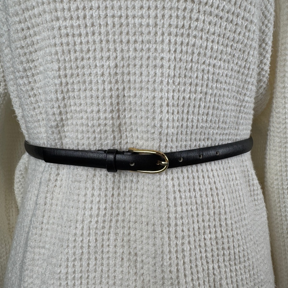 Vintage Dark Academia Minimalist Charter Club Skinny Leather Belt Medium Black